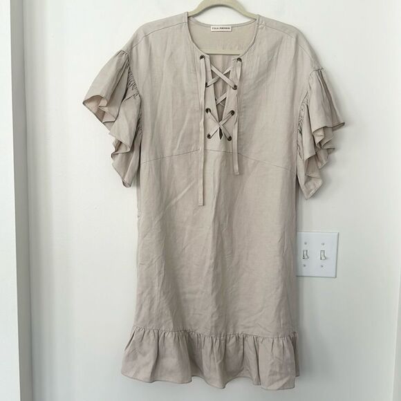 Ulla Johnson Linen Blend Marianne Knee Length Dress 4 - Picture 2 of 8